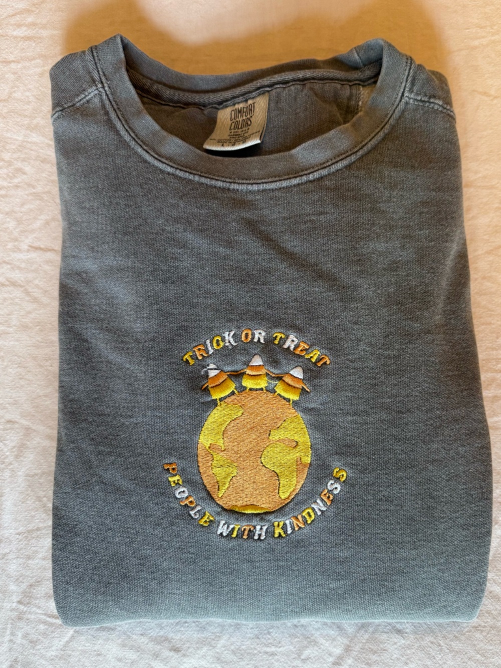 Gray Embroidered Crewneck Sweatshirt- Halloween